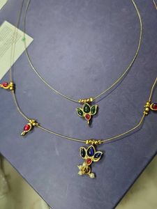 Gold Necklace with Gemstone Pendants