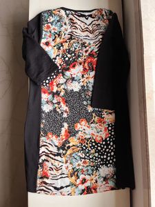 Boho Floral Print Black Top