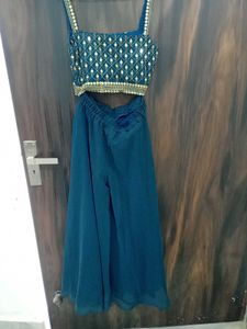 Teal Embellished Kurta Set with Palazzo