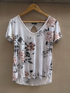 White Floral Print V-Neck Top