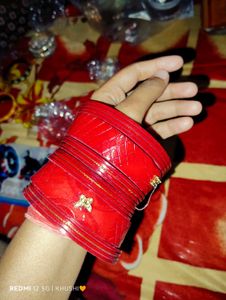 Vibrant Red Bangles with Embellishments