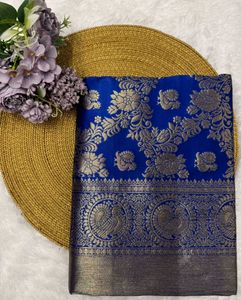 Royal Blue Silk Saree with Intricate Weaving