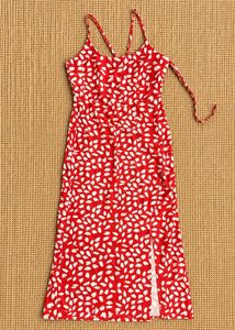 Red Floral Print Midi Dress