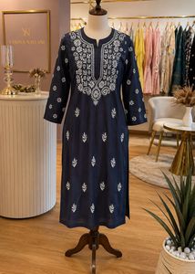 Navy Blue Embroidered Kurta