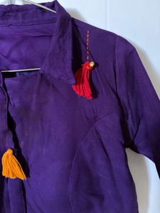 Vibrant Purple Ethnic Padded Blouse with Tassels