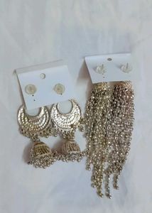 Silver Jhumka &amp; Chandelier Earrings Set