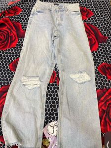 Light Wash Ripped Wide Leg Jeans