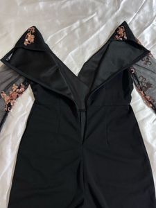 Shein Sequin Black Sheer Sleeve Jumpsuit