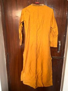 Elegant Yellow Kurta with Embellished Neckline