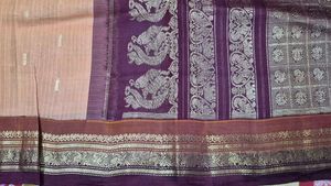 Elegant Peach Saree with Purple Border