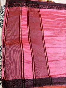 Pink Saree with Striped Border
