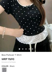 Cute Polka Dot Lace Trim T-Shirt