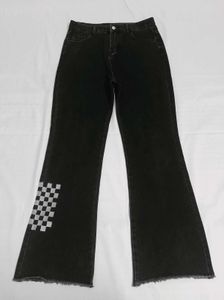 Black Checkerboard Flared Jeans