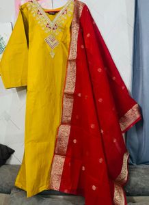 Yellow Kurta with Red Dupatta unused fixed price