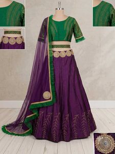 Elegant Purple & Green Embroidered Lehenga Choli