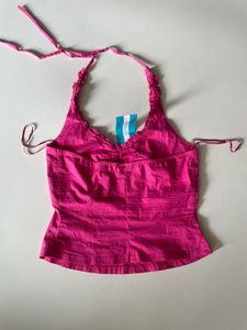 Hot Pink Ruffled Halter Neck Top