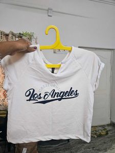 Teamspirit Women's White Los Angeles Graphic Crop