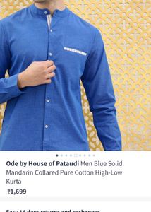 Blue Short Kurta For Men , Ode By House Of Pataudi