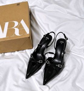 ZARA Black Patent Slingback Heels
