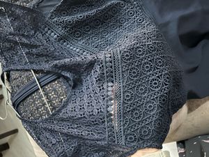 H&amp;M Navy Lace Detail A-line Dress