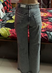 Grey Wide Leg Frayed Jeans
