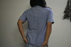 Blue Striped Zipper Top