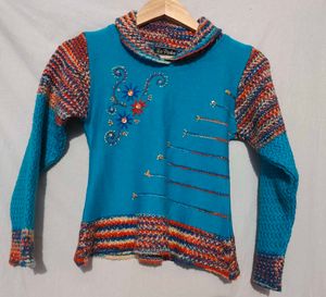 Embroidered Blue Knit Sweater