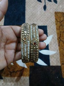 Exquisite Stone-Studded Bangle Pair