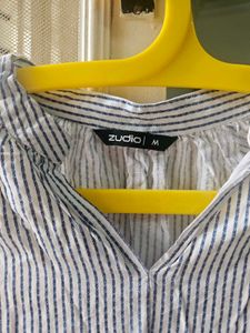 Women's Blue &amp; White Striped Cotton Blend