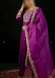 Embroidered Purple Kurta Set with Dupatta