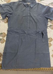 Greyish Blue Shirt Dress with Belt