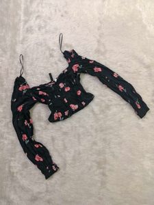 Floral Print Smocked Crop Top