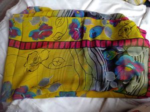 Vibrant Floral Print Chiffon Saree