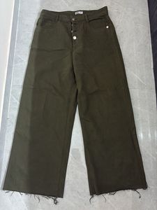 Olive Wide Leg Cropped Jeans