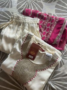 Elegant Cream &amp; Pink Kurta Set