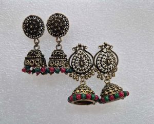 Oxidised Jhumka Earrings with Beads