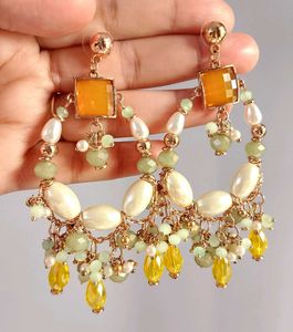 Designer Pearl &amp; Stone Dangle Earrings