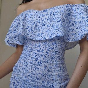 Floral Off-Shoulder Slit Midi Dress