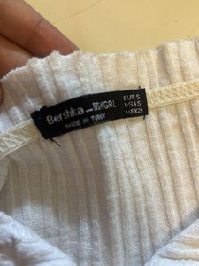 Bershka ripped off-shoulder buttonup croptop