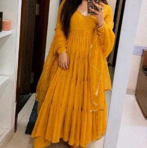 Shimmering Mustard Sequin Georgette Suit Set