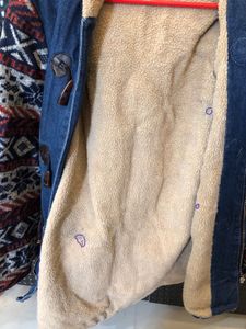 Cozy Denim Jacket with Tribal Print Sleeves