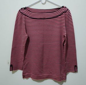 Hillard and Hanson pink black stripes boat neck