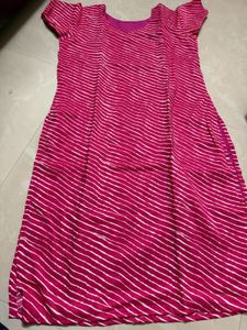 Beautiful Pink Kurta with White Stripes