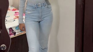 BERSHKA Light Wash Distressed straight fit jeans