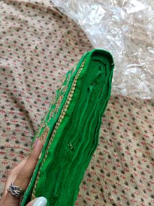 Green Velvet Lace With Golden Embroidery 🪡