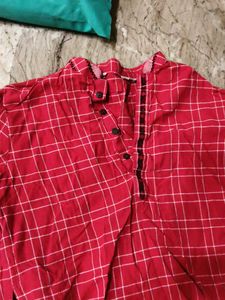 Red &amp; White Checked Kurta