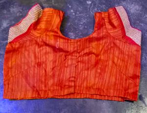 Elegant Orange Silk Blouse with Zari Work