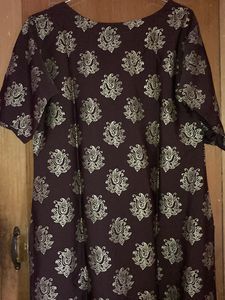 Golden Buti Print Kurti With Round Neck