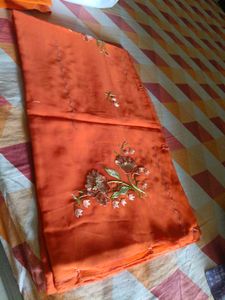 Orange Saree with Floral Embroidery