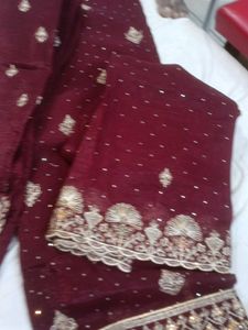Maroon Embroidered suit pant Set